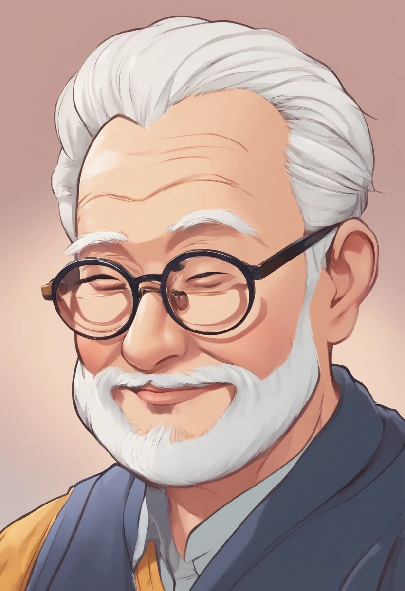 Plump uncle wearing big round glasses without cartoonish hair　Charming６０generation　No hair at all　I'm smiling　Maruboshi　japanes