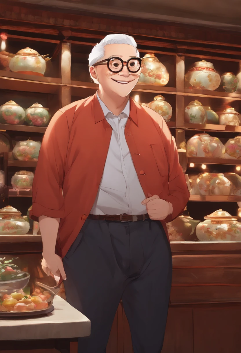 Plump uncle wearing big round glasses without cartoonish hair Charming60generation No hair at all I'm smiling Maruboshi japanes