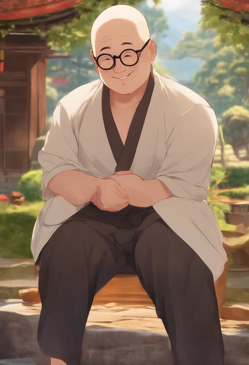 Plump uncle wearing big round glasses without cartoonish hair Charming60generation No hair at all I'm smiling Maruboshi japanes