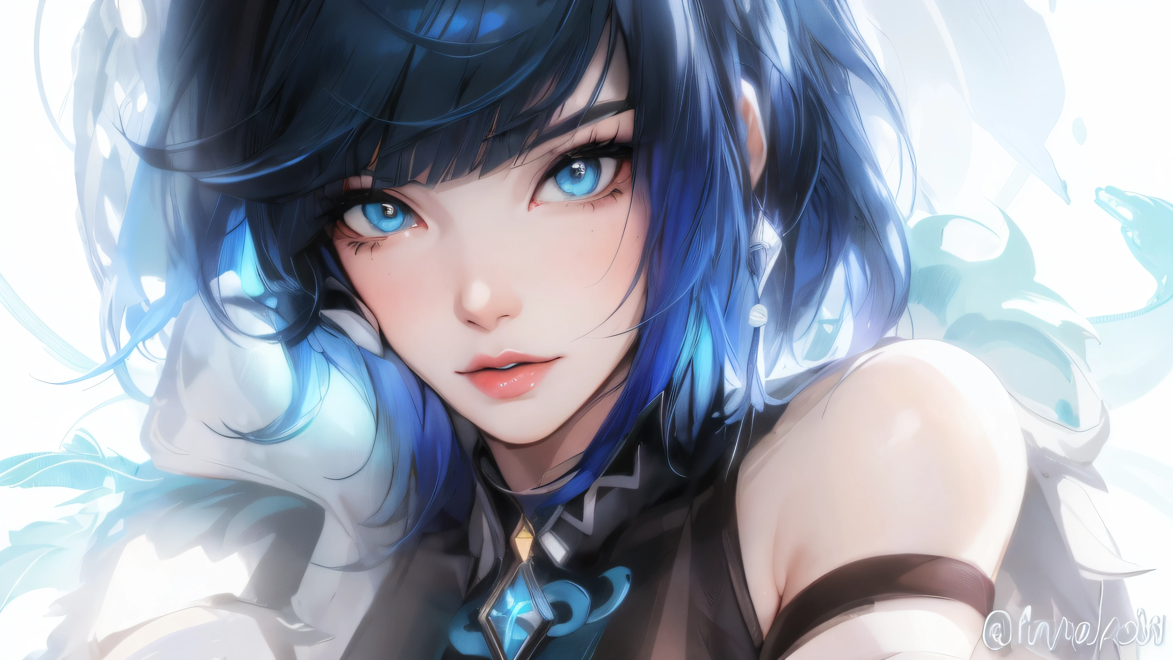 anime girl with blue hair and black gloves posing for a picture, extremely detailed artgerm, artgerm. high detail, artgerm on artstation pixiv, artgerm portrait, artgerm detailed, artgerm. anime illustration, detailed digital anime art, ! dream artgerm, style artgerm, artgerm 4 k