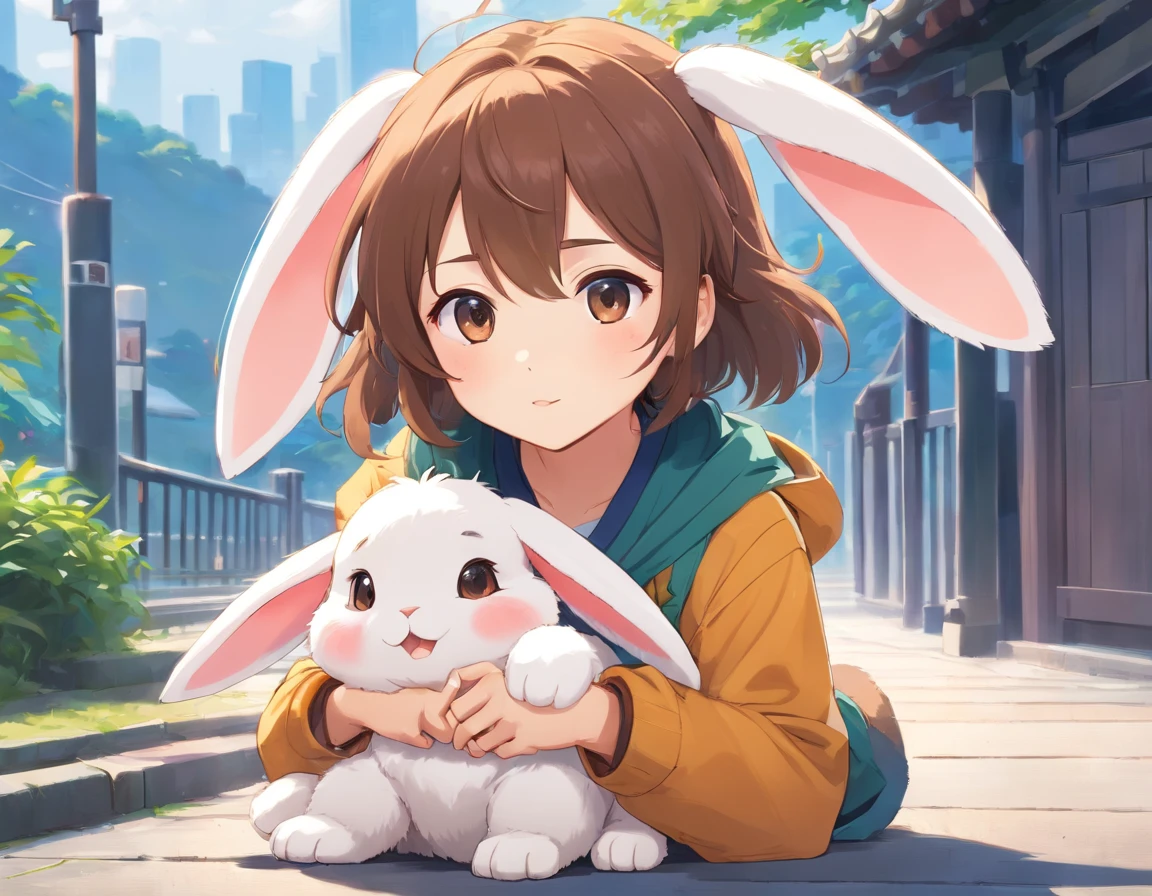 rabbit boy,super high quality,Very detailed,High resolution,Cute art style in anime,(Cheerful teenager,13 years old:1.3),alone,single,tears,cry,the last time,sorry,A lot of tears from the eyes,moon,