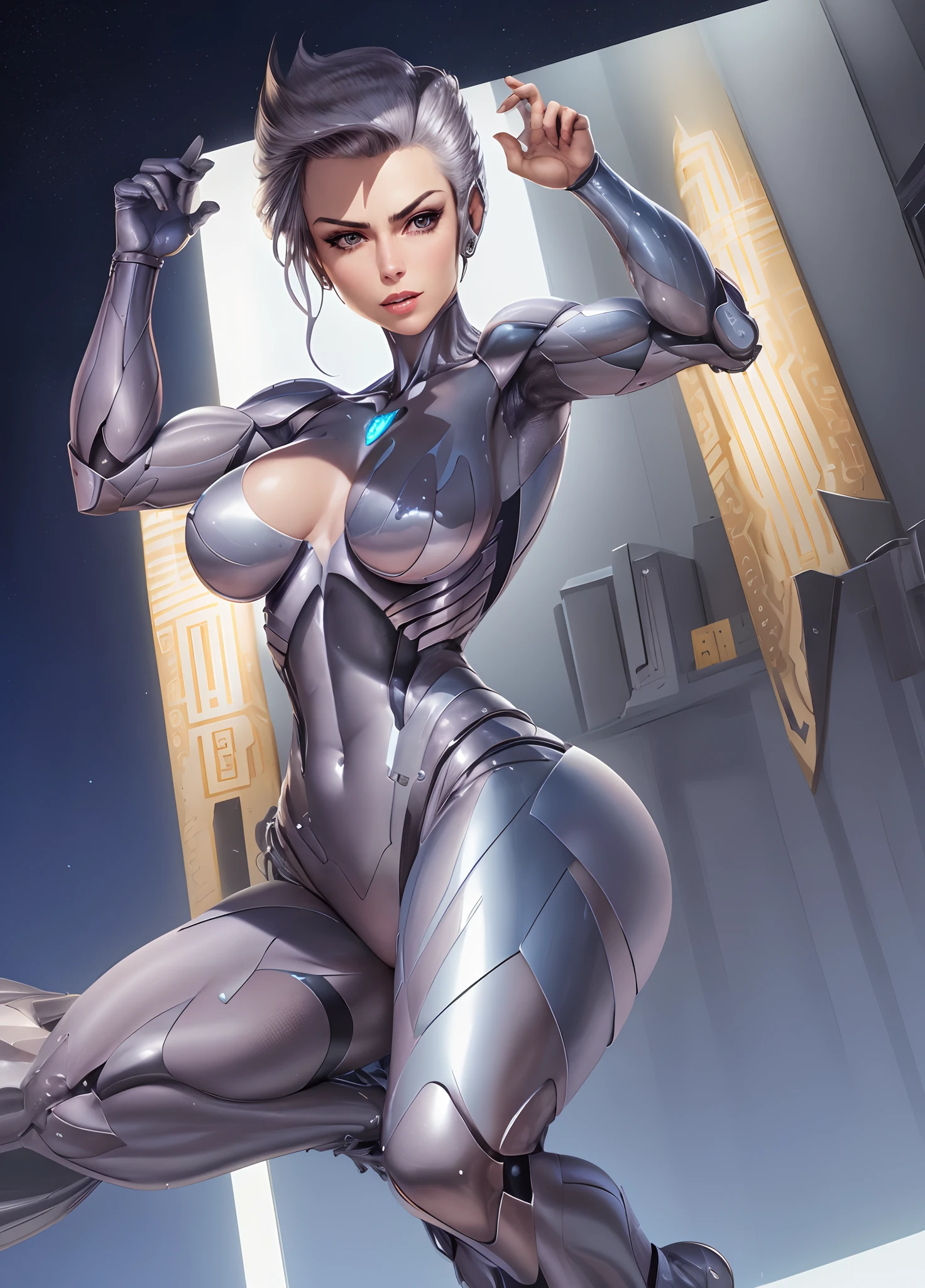 1 mulher musculosa, (best quality:1.17), (master part:1.17), (circunstanciado:1.15),
Personagem SteelHeartQuiron,
