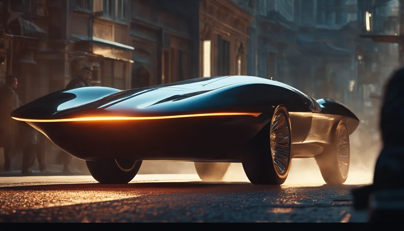 (Best quality, high resolucion, Ultra-detailed), Vue large d'une voiture dans une ruelle de la ville la nuit, ((Futuristic retro city)) Futuristic preview of the product car, Voiture futuriste, Bladerunner Voiture, Voitures futuristes, Monolithic retro futuristic, Concept-car futuriste, Concept de voiture futuriste, Concept-car, Voiture vintage futuriste, ((voiture couleur vintage)) Voiture de science-fiction, very futuristic, Beeple et Jean Giraud, Avant-garde 8K wallpaper, ultra realist, Next to the car is a 30-year-old man dressed as a murderer., menacing standing, ((homme tenant un katana)), assassin costume, Detailed face and expression, Dark and mysterious atmosphere, mise au point nette, professionnel, concept style artiste, ombres subtiles, menacing eyes, expression sinistre, Tenue et capuche noires, Military armor parts, Flickering light from candles, dramatic lighting, Position mortelle, Contexte sinistre, Emphasis is on fine details, pose dynamique, Strong presence of character, contrast, depth of field, cinematic lighting, ray tracing, god rays, wide shot, vanishing point, from below, Wide-Angle, 8k, award winning