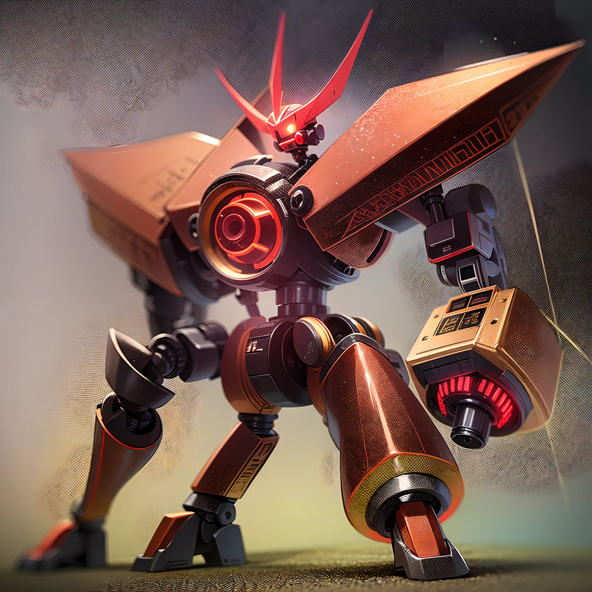 Pixel Art, Estilo anime, a small robot with a red and yellow light, flying robot, sem pernas, cauda com garra afiada, mech bem blindado, corrigir pixels, antisserrilhado
