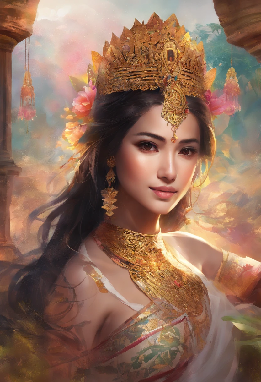 En el siglo XV, Tailandia, conocida entonces como el Reino de Ayutthaya, It was a prosperous empire in Southeast Asia.. Let me introduce you to a young woman living in this fascinating age: **Nombre:** Su nombre es Suriya, que significa "sol" in Thai, A name that reflects the light and energy that radiates in its community. **Apariencia:** Suriya is a young woman of classic Thai beauty. Tiene la piel canela, suave y luminosa, bronceada por el sol tropical. Su cabello es largo y oscuro, trenzado cuidadosamente y adornado con flores tropicales frescas. Sus ojos son profundos y expresivos, of a deep brown, and are framed by long eyelashes that enhance your gaze. Wear traditional Thai clothing of the time, un pareo de seda exquisitamente tejido y una blusa