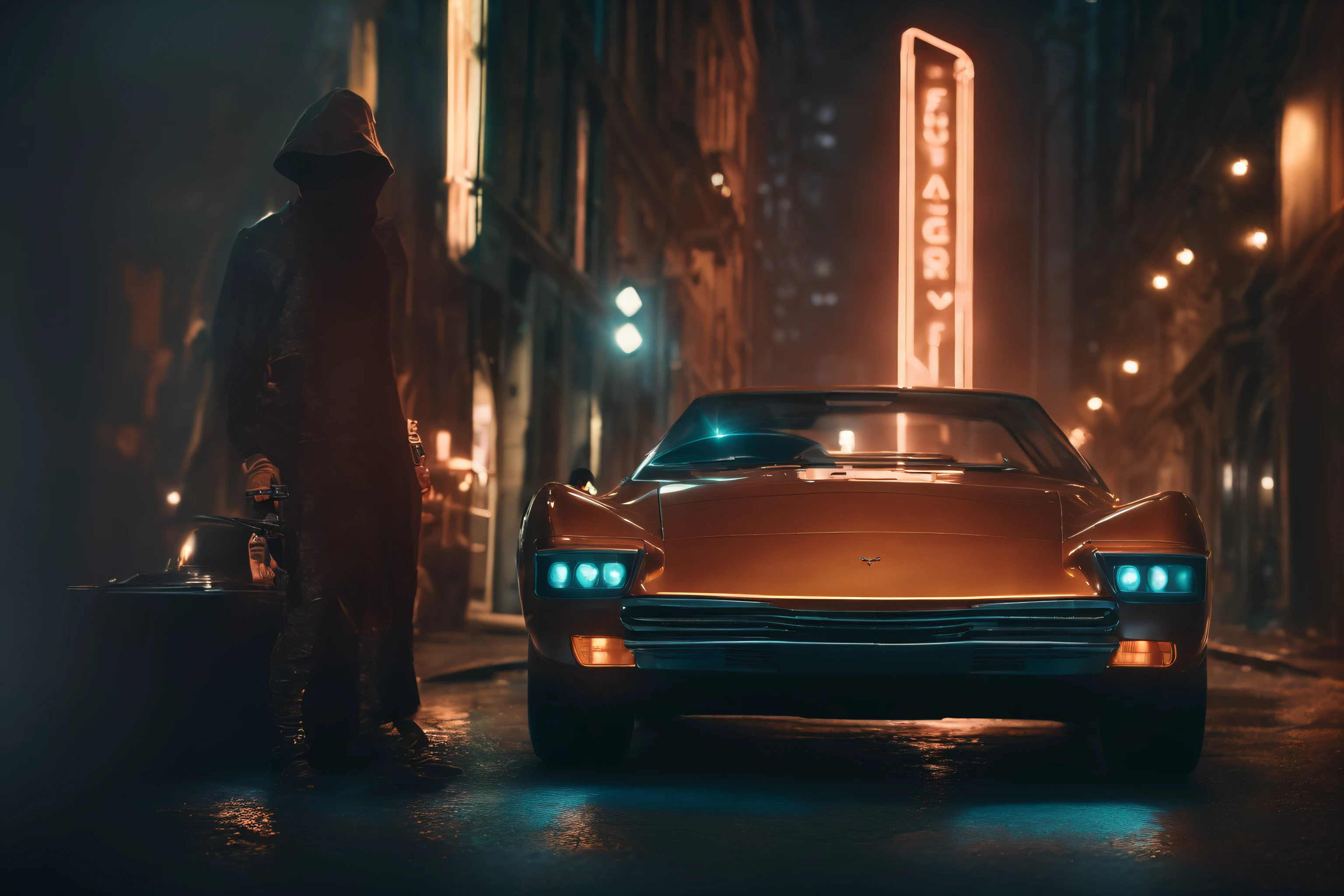 (best quality,highres,ultra-detailed),a 30-year-old man dressed as an assassin,standing menacingly,holding a sword,assassin costume,detailed face and expression,dark and mysterious ambiance,sharp focus,professional,concept artist-style,subtle shadows,menacing eyes,grim expression,black outfit and hood,flickering candlelight,dramatic lighting,deadly stance,sinister background,emphasis on fine details,dynamic pose,strong character presence,high contrast,moody color palette,foreboding atmosphere