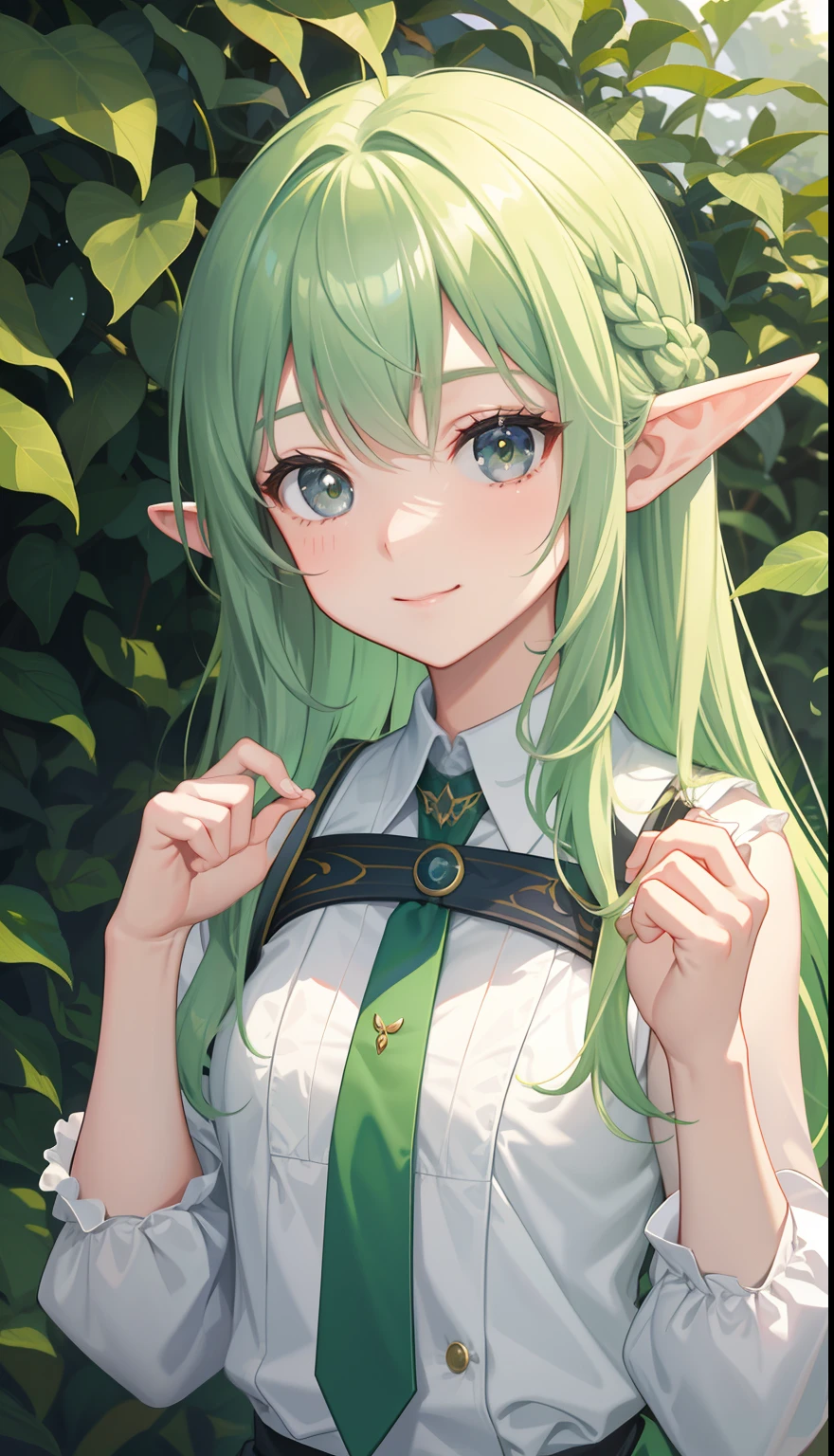 1girl in、AS-Adult、A smile、elvish、Forester、(small tits)Upper body portrait、