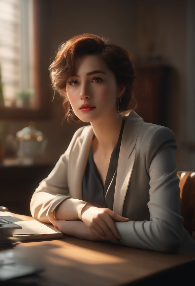 (best quality,4k,8k,highres,masterpiece:1.2),ultra-detailed,(realistic,photorealistic,photo-realistic:1.37),anime,portrait,1person,sitting,chair,desk,worried expression,tense face,studio lighting,sharp focus,vivid colors