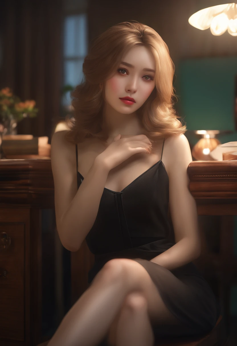 (best quality,4k,8k,highres,masterpiece:1.2),ultra-detailed,(realistic,photorealistic,photo-realistic:1.37),anime,portrait,1person,sitting,chair,desk,worried expression,tense face,studio lighting,sharp focus,vivid colors