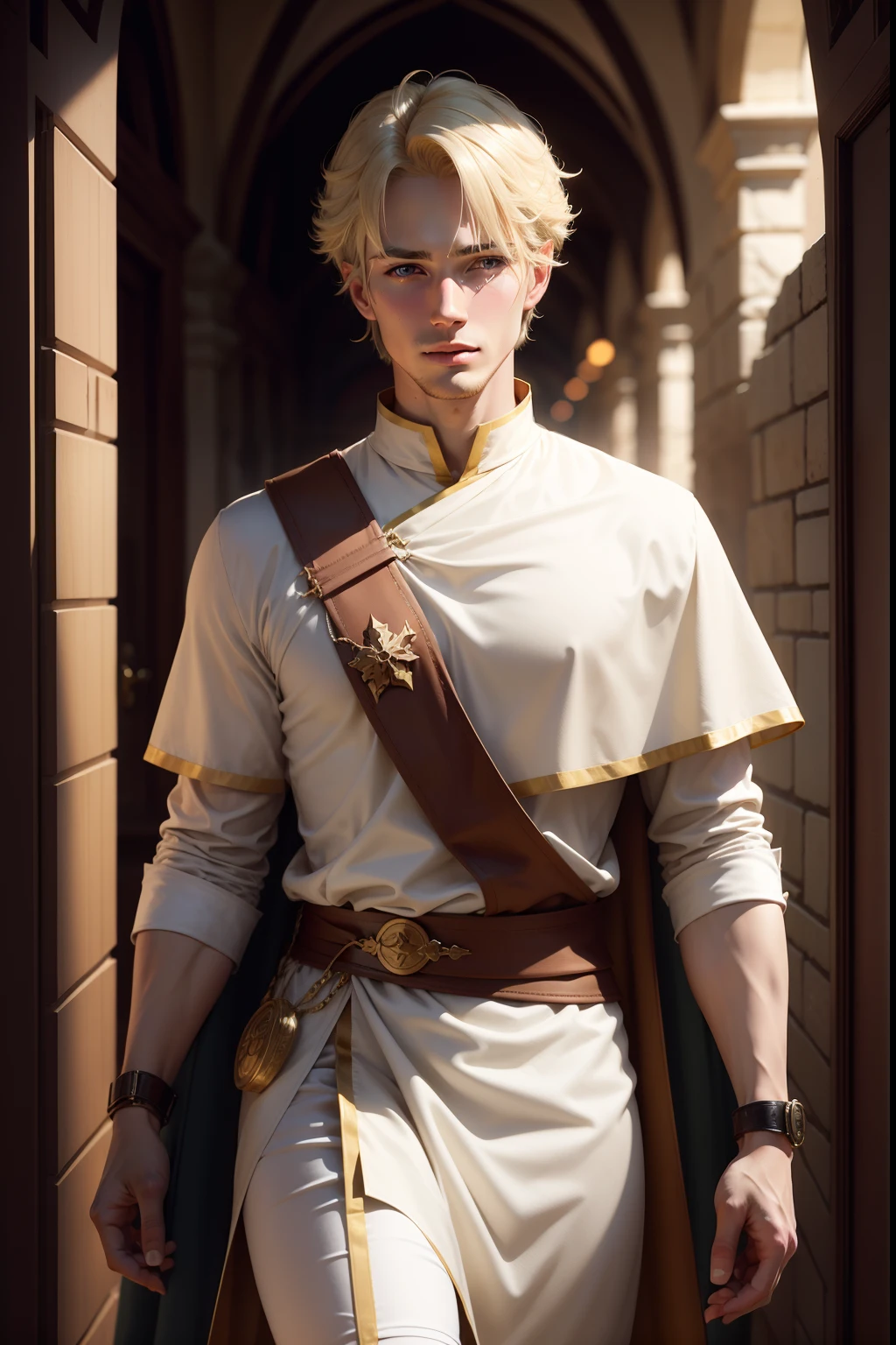 Blonde man dressed in tunic