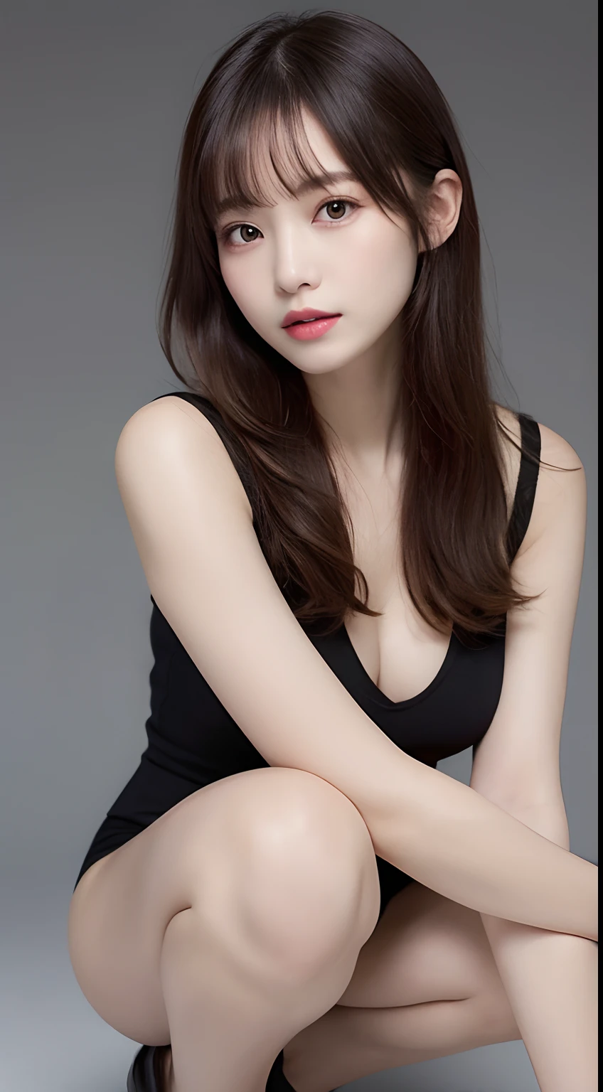 finely detail, hight resolution, hightquality、Perfect dynamic composition, Beautiful detailed eyes, Medium Hair, small tits 、Natural Color Lip, Squatting,Kamimei、Shibuya、college aged、1 persons、Transparent skin、Glowing hair、masutepiece, Best Quality, Illustration, Ultra-detailed, finely detail, hight resolution, 8K、Slender body、ssmile