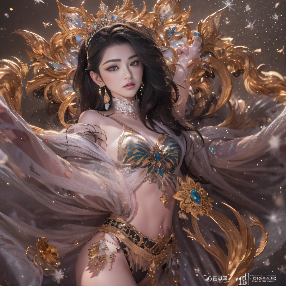 32K(tmasterpiece,k hd,hyper HD,32K)short detailed hair,Gold jewelry area,Flame Girl ,Copper Protector (realisticlying:1.4),Python pattern robe,Purple-pink tiara,Snowflakes fluttering,The background is pure,Hold your head high,Be proud,The nostrils look at people, A high resolution, the detail, RAW photogr, Sharp Re, Nikon D850 Film Stock Photo by Jefferies Lee 4 Kodak Portra 400 Camera F1.6 shots, Rich colors, ultra-realistic vivid textures, Dramatic lighting, Unreal Engine Art Station Trend, cinestir 800,Hold your head high,Be proud,The nostrils look at people