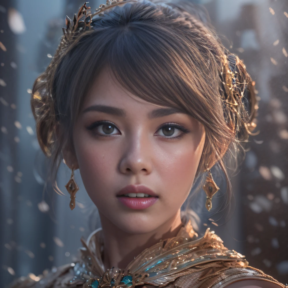 32K(tmasterpiece,k hd,hyper HD,32K)short detailed hair,Martian ,Flame Girl ,Copper Protector (realisticlying:1.4),Python pattern robe,Purple-pink tiara,Snowflakes fluttering,The background is pure,Hold your head high,Be proud,The nostrils look at people, A high resolution, the detail, RAW photogr, Sharp Re, Nikon D850 Film Stock Photo by Jefferies Lee 4 Kodak Portra 400 Camera F1.6 shots, Rich colors, ultra-realistic vivid textures, Dramatic lighting, Unreal Engine Art Station Trend, cinestir 800,Hold your head high,Be proud,The nostrils look at people