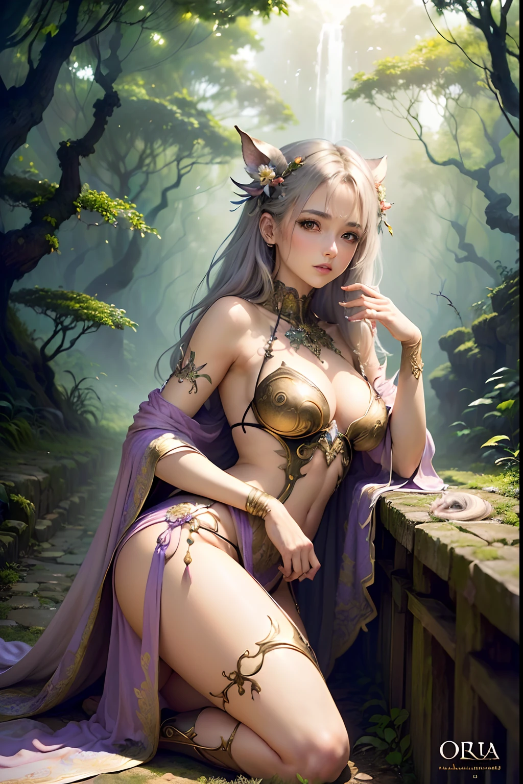 ((melhor qualidade)), ((obra-prima)), (detalhado), Beautiful woman with pig features, sedutora, ethereal beauty, empoleirada em um grande javali com presas enormes, (Fantasy Illustration: 1.3), olhar encantador, pose cativante, delicadas, charme sobrenatural, mystical forest, (Luis Royo:1.2), (Yoshitaka Amano:1.1), noite de luar, cores suaves, (paisagem de floresta detalhada:1.3), (alta resolução:1.2)