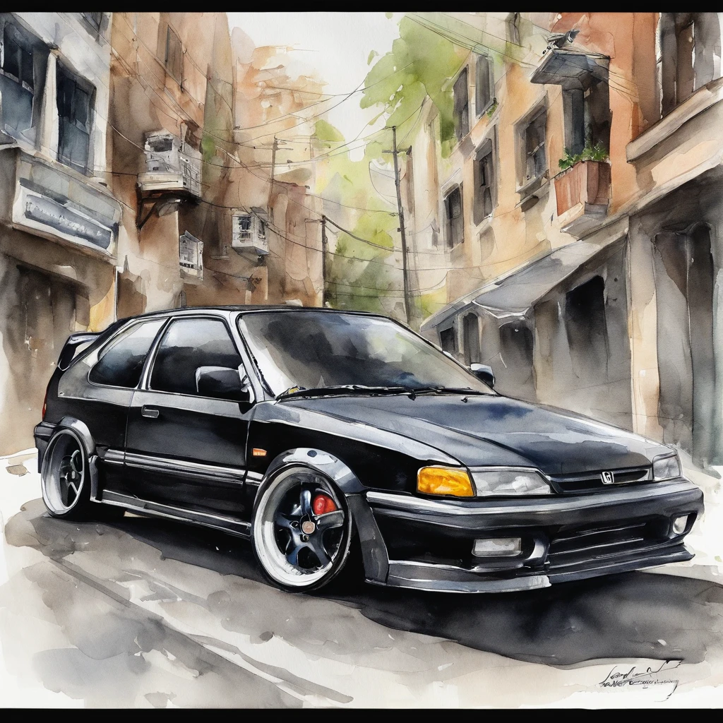 Honda civic EG6,hatchback。A black、Sports Civic