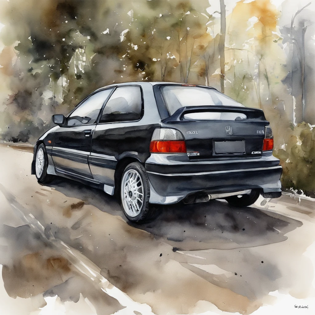 Honda civic　EG6，hatchback。A black、Sports Civic