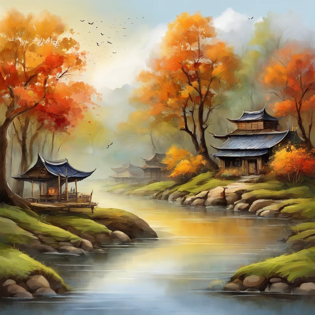 Lidong,Twenty-four solar terms and winter,Murata,Faraway view, High contrast, , vivd colour,Chinese traditional painting,Rice paddies and windmills,人物,Organic realism,Colorful animations,Seedlings in the field are first inserted、New crop seeds,Intricate pictorial details of forests in Myanmar with abundant precipitation,vector line art,trending in pixiv, anime concept art, Stick, Mattire, high high quality, Edge to edge, Sanskrit,fall season,The weather is cool,Cool colors,Dry weather,The leaves wither,Early winter