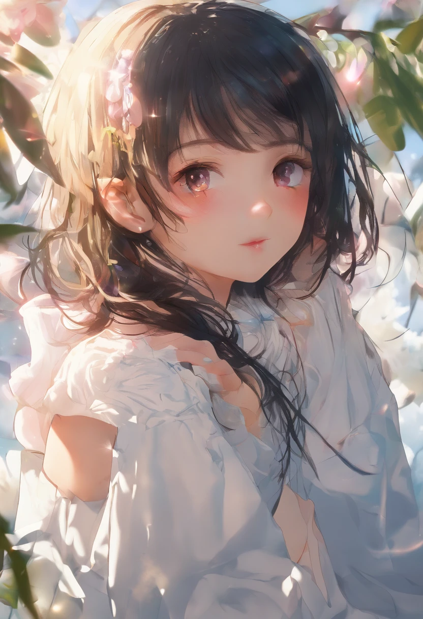 ((of the highest quality, 8K,Raw photo)), (Realistic, Photorealistic: 1.37), (Face Focus: 1.1), Small breasts, flat chest, Short hair, A Japanese Lady、20yr old、Japan idol system、(white sweatshirt: 1.1)、Skirt, Sitting, Arms up, From below, Sunlight, Movie Lighting,