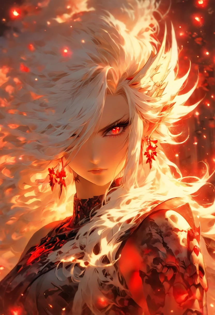 The most beautiful and sexy gothic warrior goddess, long white hair, red eyes, highly detailed white battle armor, glowing white halo, black angel wings, tattoos and piercings, cherry blossoms blowing in the wind, perfect masterpiece, high quality, high resolution