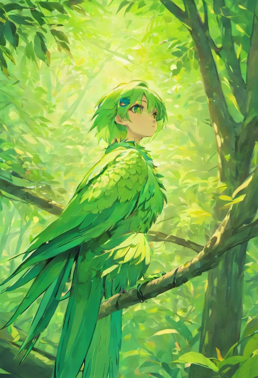 There was a parrot in the tree, Parrot song, beautiful green feathers, SNES Painting