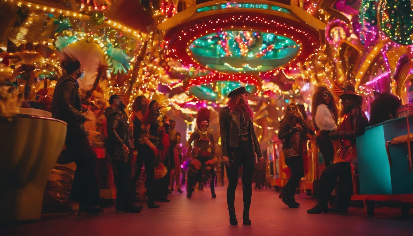 Trendy Carnival,Commercial shooting,group of people,cyber punk perssonage,mall