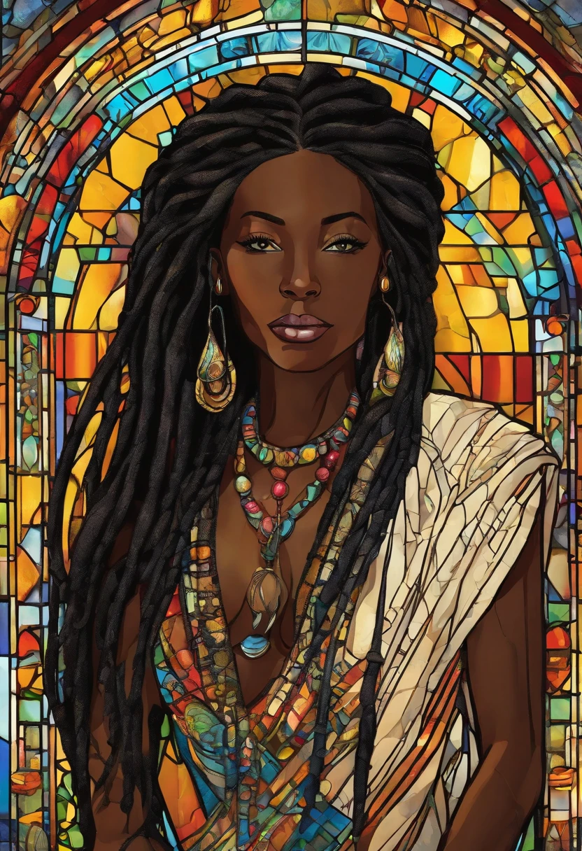 ebony skinned female with black dreadlocks