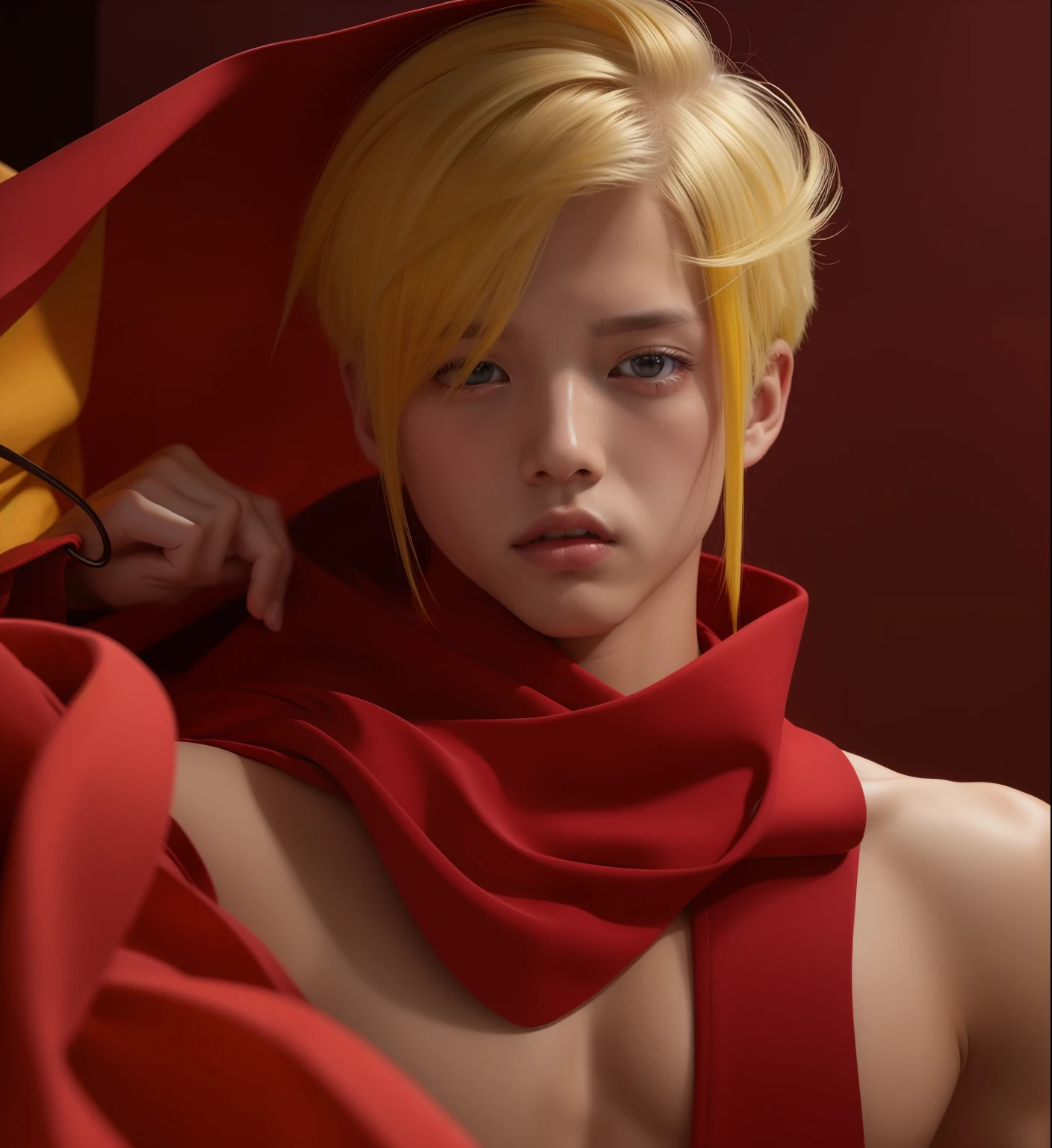 Boy, yin and lieh, yellow hair, red and brown eye