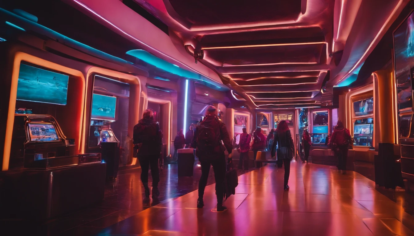 Commercial shooting,group of people,cyber punk perssonage,Mall,stores,mall,城市