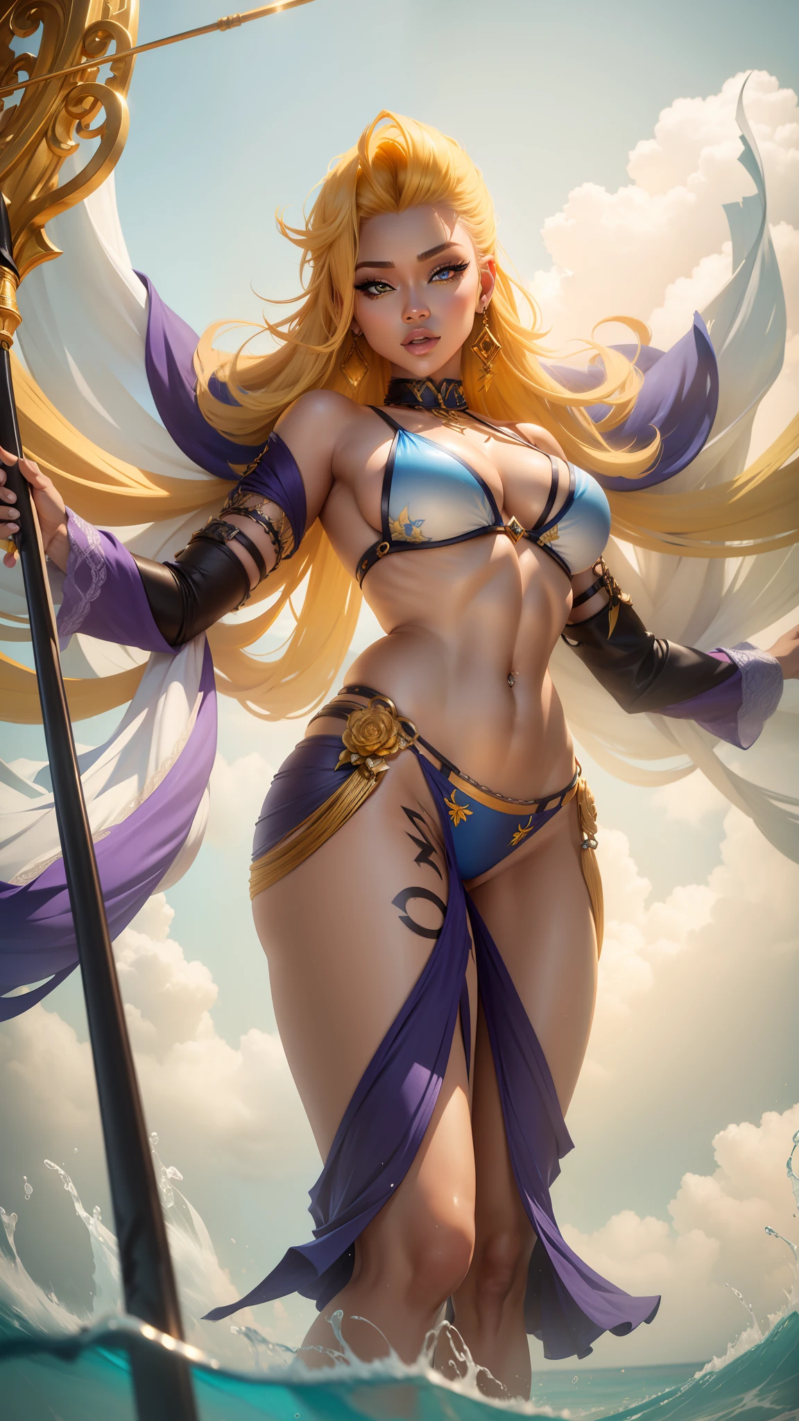 Kadita mlbb,nude ,yellow hair ,bikini,soft,4k,8k,light skin,blue eye,ultra detailed