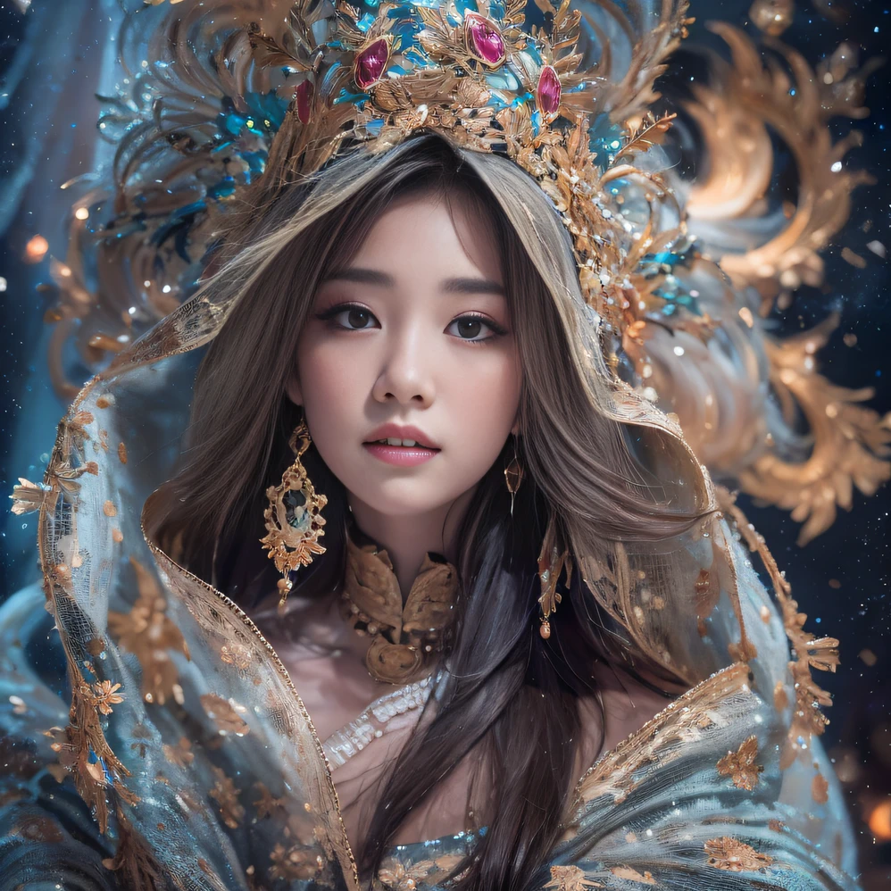 32K（tmasterpiece，k hd，hyper HD，32K）short detailed hair，Gold jewelry area in the back room，Flame Girl ，Yao Lang protector （realisticlying：1.4），Python pattern robe，Purple-pink tiara，Snowflakes fluttering，The background is pure，Hold your head high，Be proud，The nostrils look at people， A high resolution， the detail， RAW photogr， Sharp Re， Nikon D850 Film Stock Photo by Jefferies Lee 4 Kodak Portra 400 Camera F1.6 shots, Rich colors, ultra-realistic vivid textures, Dramatic lighting, Unreal Engine Art Station Trend, cinestir 800，Hold your head high，Be proud，The nostrils look at people