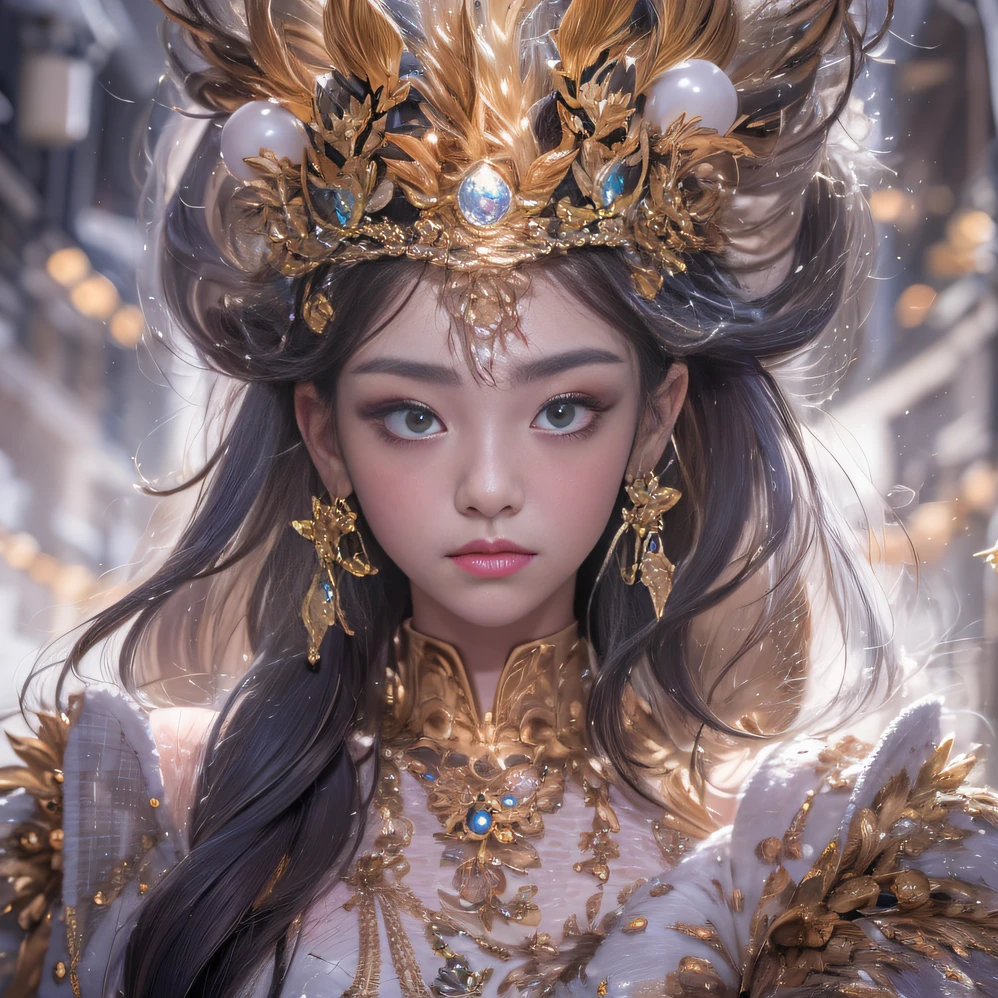 32K（tmasterpiece，k hd，hyper HD，32K）short detailed hair，Gold jewelry area in the back room，Flame Girl ，Yao Lang protector （realisticlying：1.4），Python pattern robe，Purple-pink tiara，Snowflakes fluttering，The background is pure，Hold your head high，Be proud，The nostrils look at people， A high resolution， the detail， RAW photogr， Sharp Re， Nikon D850 Film Stock Photo by Jefferies Lee 4 Kodak Portra 400 Camera F1.6 shots, Rich colors, ultra-realistic vivid textures, Dramatic lighting, Unreal Engine Art Station Trend, cinestir 800，Hold your head high，Be proud，The nostrils look at people