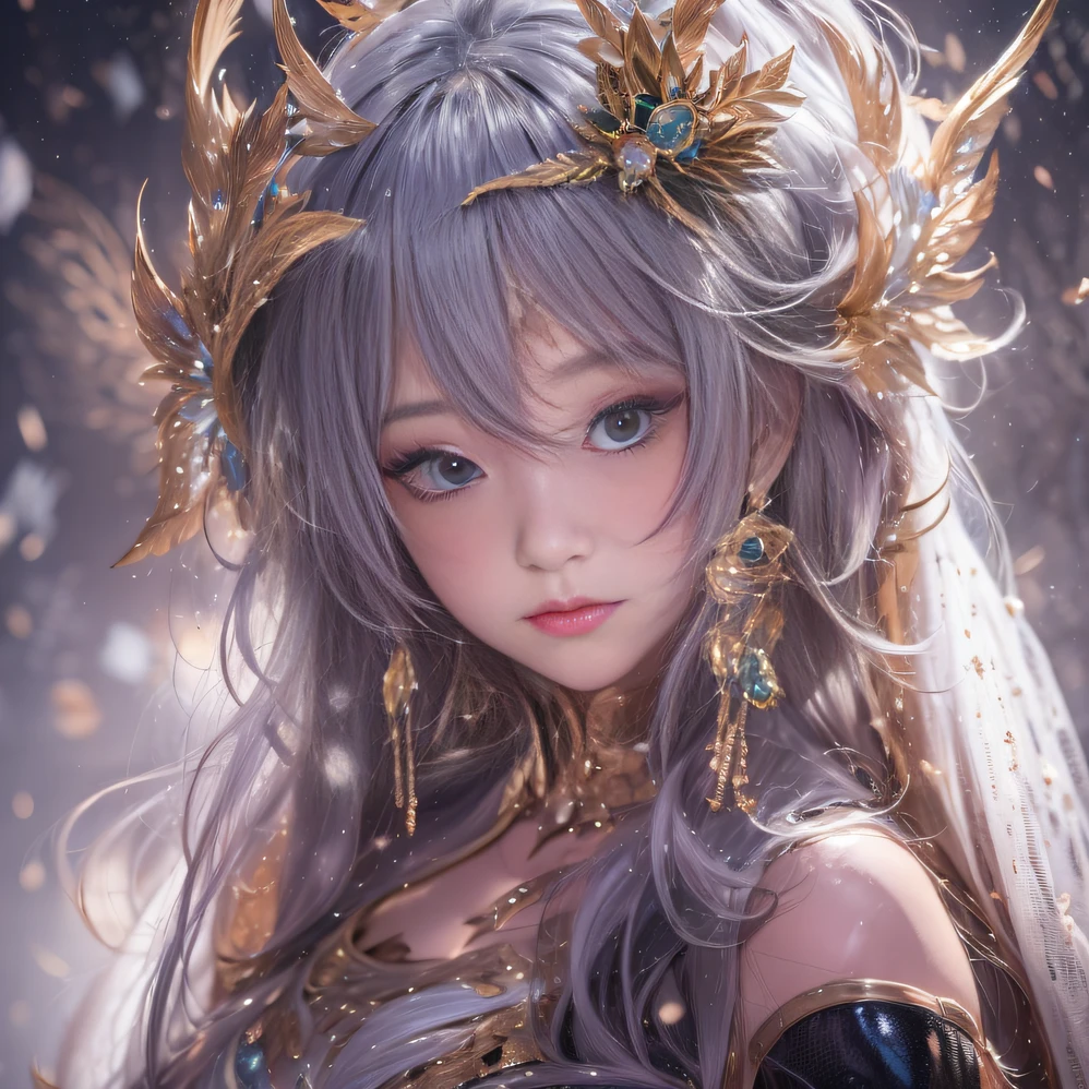 32K(tmasterpiece,k hd,hyper HD,32K)short detailed hair,Gold jewelry area in the back room,Flame Girl ,Yao Lang protector (realisticlying:1.4),Python pattern robe,Purple-pink tiara,Snowflakes fluttering,The background is pure,Hold your head high,Be proud,The nostrils look at people, A high resolution, the detail, RAW photogr, Sharp Re, Nikon D850 Film Stock Photo by Jefferies Lee 4 Kodak Portra 400 Camera F1.6 shots, Rich colors, ultra-realistic vivid textures, Dramatic lighting, Unreal Engine Art Station Trend, cinestir 800,Hold your head high,Be proud,The nostrils look at people