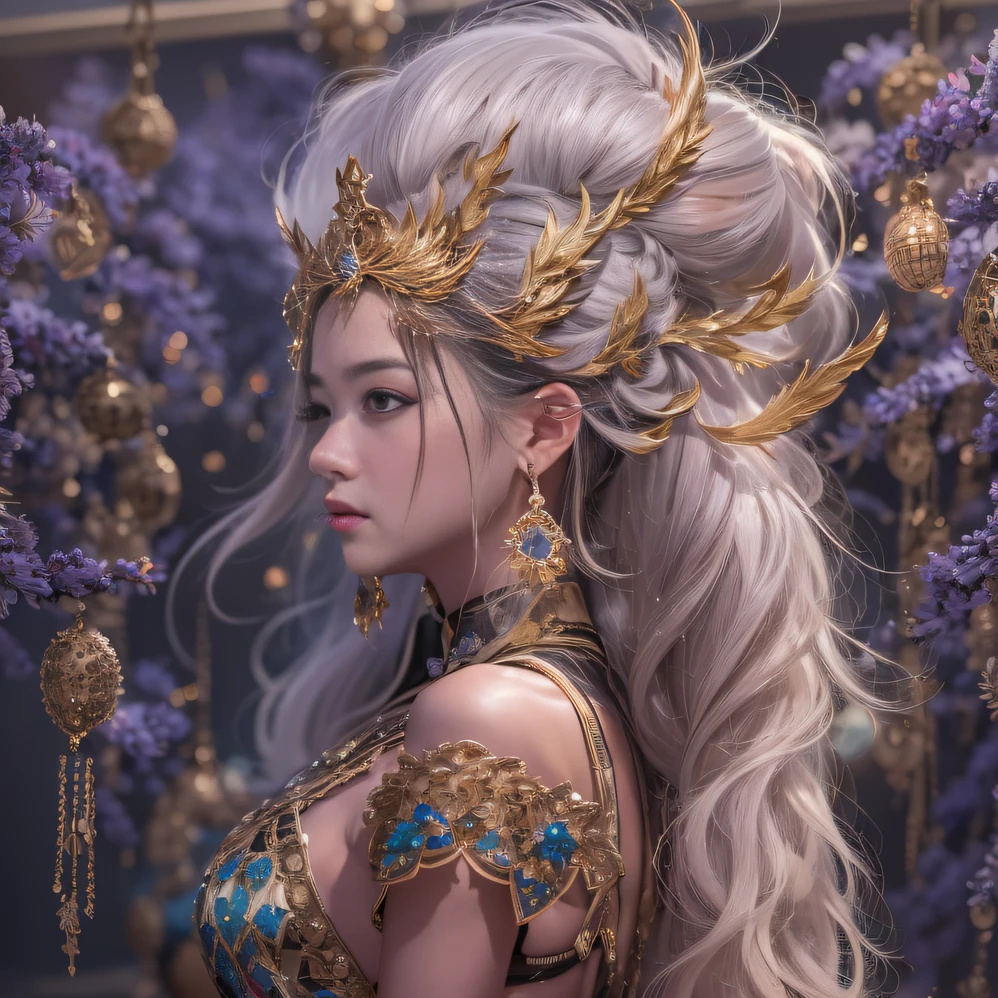 32K(tmasterpiece,k hd,hyper HD,32K)short detailed hair,Gold jewelry area in the back room,Flame Girl ,Yao Lang protector (realisticlying:1.4),Python pattern robe,Purple-pink tiara,Snowflakes fluttering,The background is pure,Hold your head high,Be proud,The nostrils look at people, A high resolution, the detail, RAW photogr, Sharp Re, Nikon D850 Film Stock Photo by Jefferies Lee 4 Kodak Portra 400 Camera F1.6 shots, Rich colors, ultra-realistic vivid textures, Dramatic lighting, Unreal Engine Art Station Trend, cinestir 800,Hold your head high,Be proud,The nostrils look at people