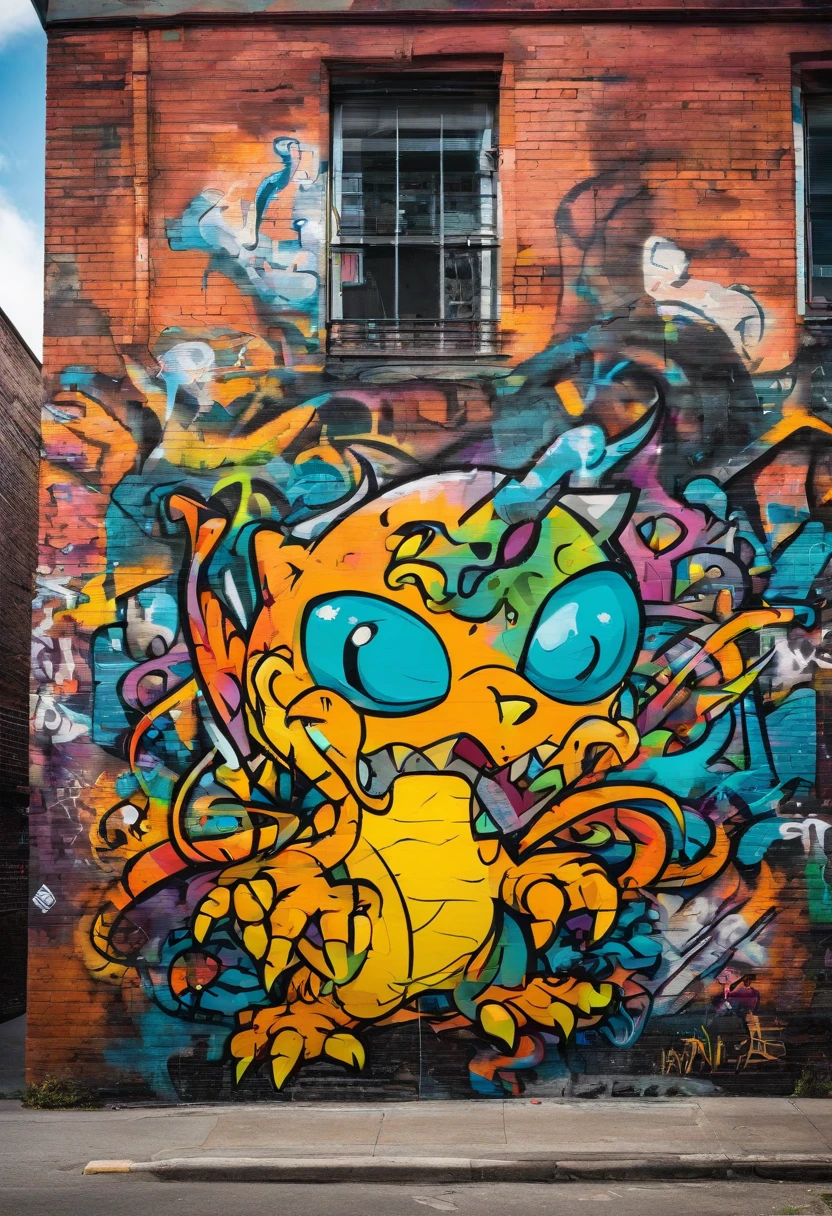 Prompt: graffiti, monsters, full picture, high resolution high contrast, Pokemon dragon