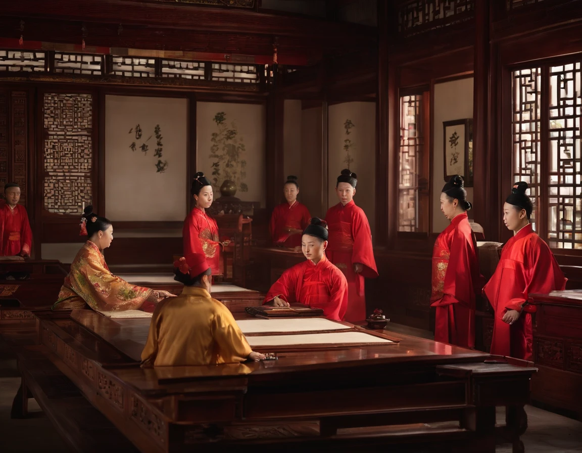 Chinese big breasts,ancientry,Qing dynasty,The scene of the teacher in class,tmasterpiece,ultraclear,Panorama Figures