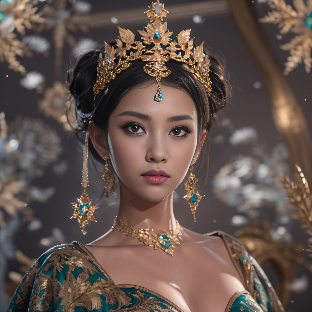32K（tmasterpiece，k hd，hyper HD，32K）short detailed hair，Gold jewelry area，Flame Girl ，Copper Protector （realisticlying：1.4），Python pattern robe，Purple-pink tiara，Snowflakes fluttering，The background is pure，Hold your head high，Be proud，The nostrils look at people， A high resolution， the detail， RAW photogr， Sharp Re， Nikon D850 Film Stock Photo by Jefferies Lee 4 Kodak Portra 400 Camera F1.6 shots, Rich colors, ultra-realistic vivid textures, Dramatic lighting, Unreal Engine Art Station Trend, cinestir 800，Hold your head high，Be proud，The nostrils look at people