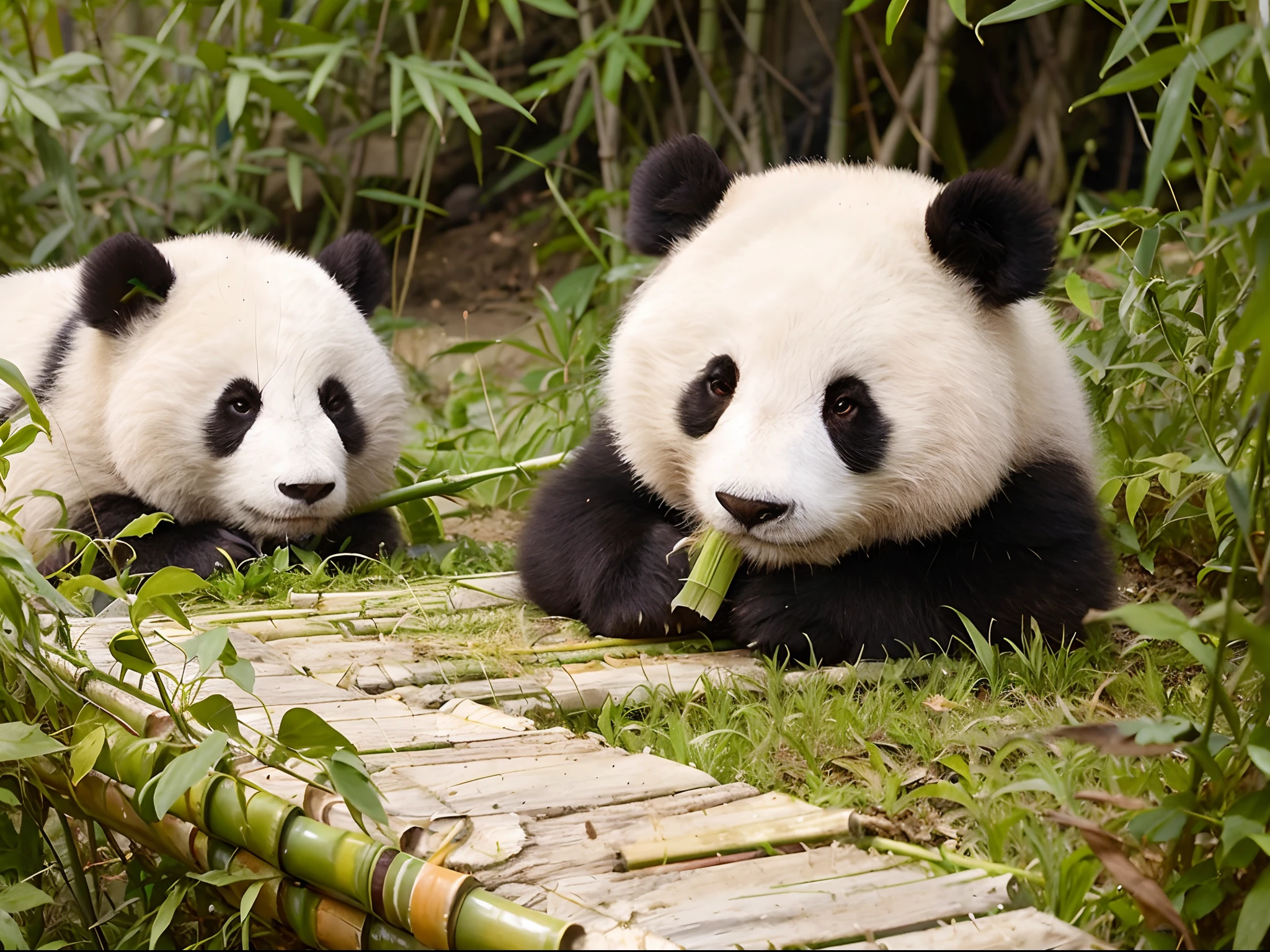 primitive, simulating, tmasterpiece, Leica_Style, Pandas have no impurities, ((bamboo forrest,sichuan)), photorealestic, depth of fields, Best picture quality, super sharp focus, Three-dimensional feeling, Edge bars, Natural lighting,sub surface scattering,80mm,The panda is eating bamboo,naturey