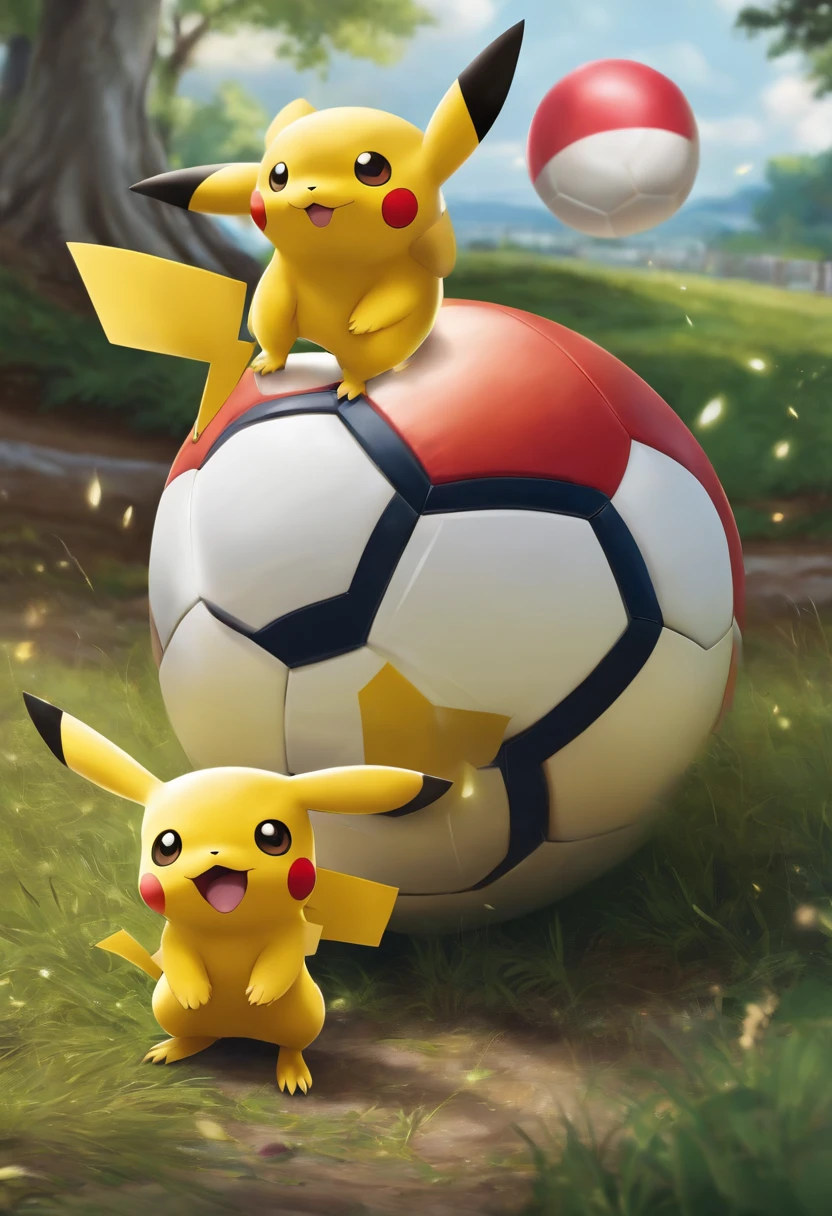 pokemon and pekachu and playing football