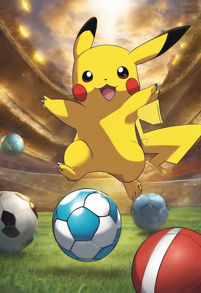 pokemon and pekachu and playing football