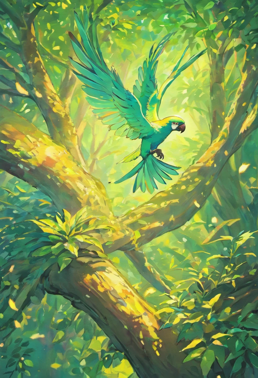 There was a parrot in the tree, Parrot song, beautiful iridescent plumage, SNES Painting