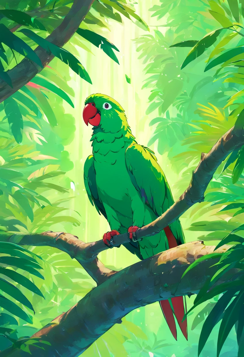 There was a parrot in the tree, Parrot song, beautiful green feathers, SNES Painting