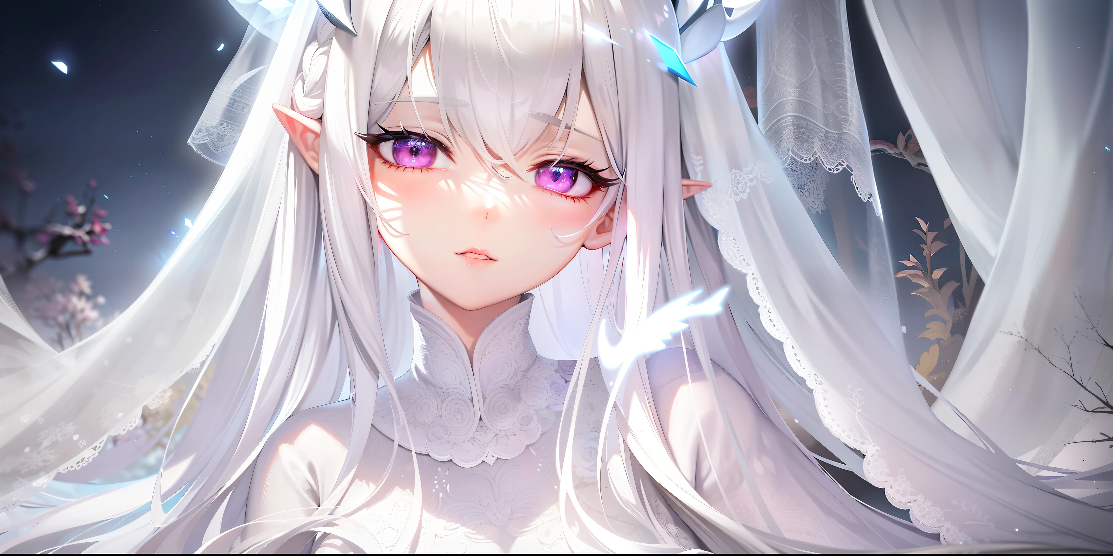 anime girl with long white hair and white veil in a snowy scene, white haired deity, detailed digital anime art, beautiful anime portrait, detailed portrait of anime girl, clean detailed anime art, detailed anime art, soft anime illustration, white glowing eyes, guweiz on pixiv artstation, glowing white face, the dragon girl portrait, girl with white hair, white haired