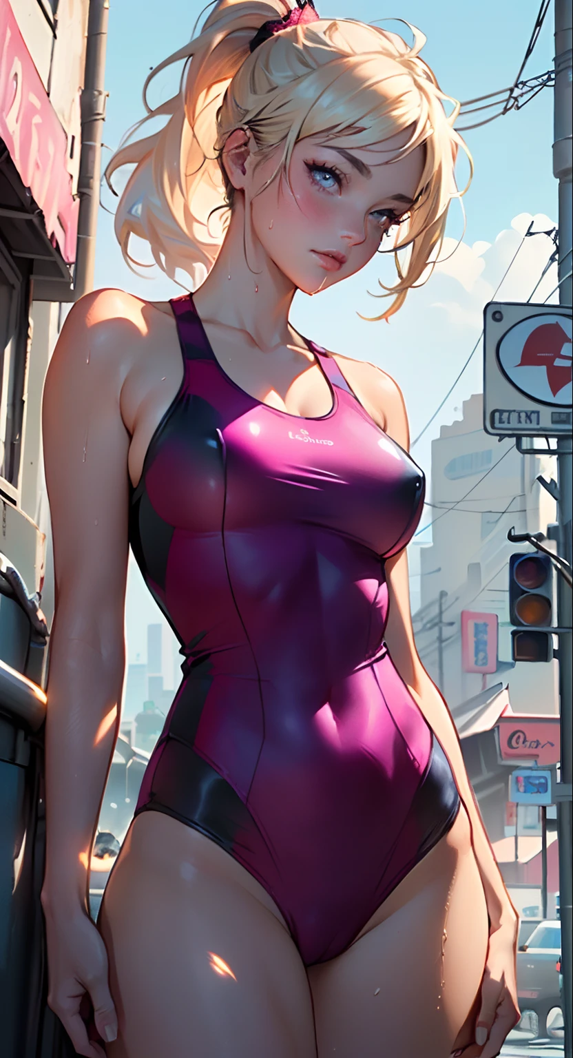 girls swimmers,(2girls,2 girls,2girl),two girls,multiple girls:1.5,((girls, twins with extremely cute and beautiful blonde)), (((twins,equal girls, identic girls,lesbian,lesbians,yuri,hugs))),
(large breasts:1.4),saggy breasts,(((very light blonde ponytail hair:1.35,straight hair,ponytail long hair:1.4,colored inner hair,ear breathing))),((heterochromia:1.5,eye1 blue,eye2 green,intricate eyes,beautiful detailed eyes,neon color eyes:1.5,glowing eyes,symmetrical eyes)),((fat)),(((lustrous skin:1.5,bright skin: 1.5,skin tanned,shiny skin,very shiny skin,shiny body,plastic glitter skin,exaggerated shiny skin,illuminated skin, wet legs))),(spider lower abdomen,narrow waist,wide hip,athletic body,inflated legs,delicate detailed fingers,detailed body,human hands,(detailed face)),
cute,slutty,seductive,erotic,(((nsfw))),
((one-piece_swimsuit magenta,wearing a one-piece_swimsuit outfit:1.3,magenta swimsuit:1.3)),((wet clothes,intricate outfit,intricate clothes)),
(dynamic pose:1.0),embarrassed,(centered,scale to fit dimensions,Rule of thirds),
cyberpunk city by the ocean at night, with bright neon signs and dark stormy clouds and puddles,
highres, sharp focus, (ultra detailed, extremely detailed), (photorealistic artwork:1.37),(extremely detailed CG unity 8k wallpaper),((synthwave background theme)),(((vibrant colors))),(intricate),(masterpiece),(best quality),synthwave neon colors,