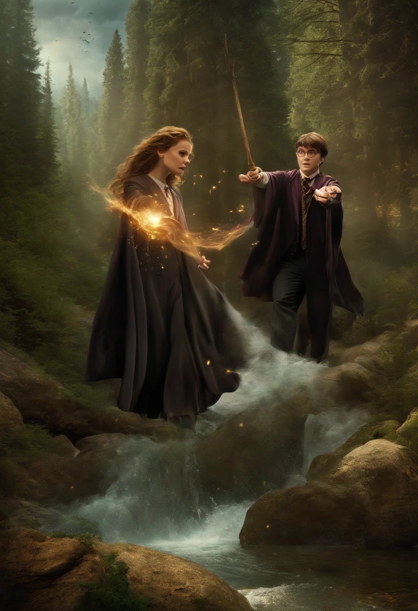 (masterpiece, best quality:1.4),(absurdres, highres, ultra detailed:1.2), (harry potter:1.4),(using dark magic:1.4),water magic,playful illustrations, imaginative overlays, artistic fusion,fantastical scenes, evocative narratives, striking visuals, upper body,