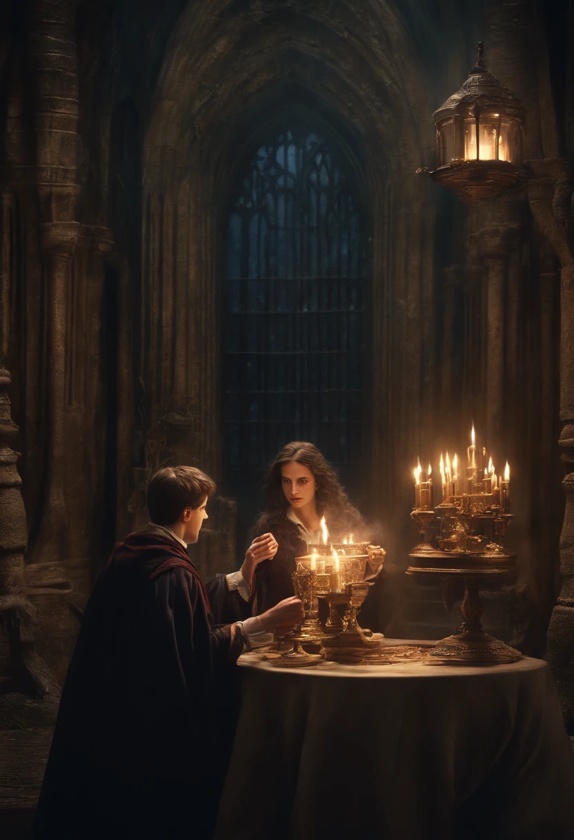 (masterpiece, best quality:1.4),(absurdres, highres, ultra detailed:1.2), (harry potter:1.4),(using dark magic:1.4),water magic,playful illustrations, imaginative overlays, artistic fusion,fantastical scenes, evocative narratives, striking visuals, upper body,