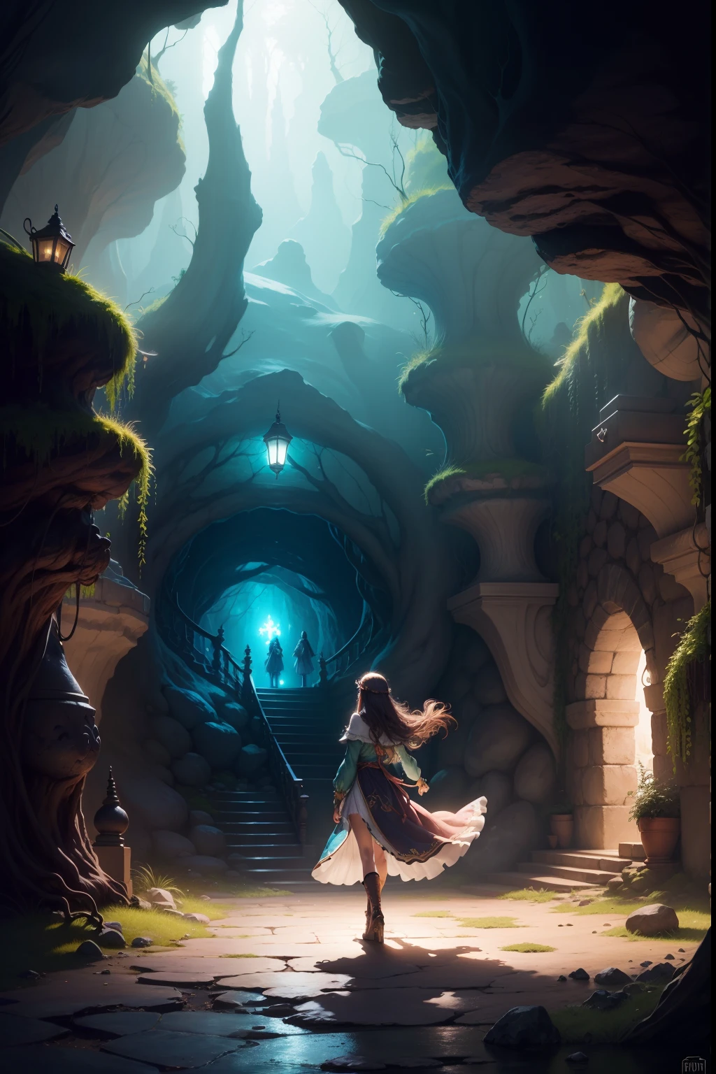 (alta qualidade:1.2),elfo extremamente detalhado,roupas escuras, magical ambiance,foco nítido,estilo fantasia,Pintura,studio lighting,caverna de fundo, soft lighting,fairytale vibes