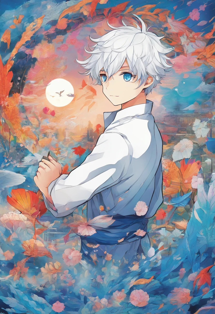 Story of a boy with short white hair and blue eyes