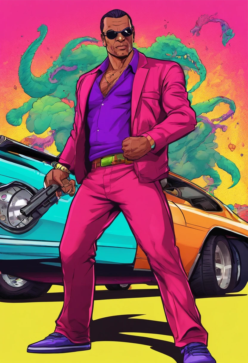 Homem tocanfo violoao, caricatura, corpo inteiro.