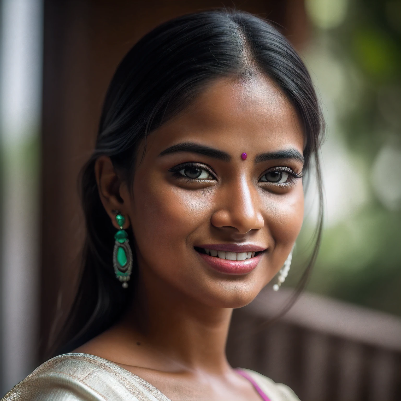 8k, RAW Photo, Best quality, masterpiece,(photorealistic:1.4) , (lip gloss, eyelashes, smiling, bright face, glowing skin, best quality, ultra high resolution, depth of field, chromatic aberration, caustic, wide lighting, natural shading) ultra high res, front view, big breast size, raw photo , a beautiful assamese girl, wearing white assamese saree, seductive smile, looking at the spectator, light makeup, pink lips, photorealistic, photograph, masterpiece, realistic, realism, photorealism, high contrast, photorealistic digital art trending Artstation 8k HD high definition detailed realistic, detailed, skin texture, hyper detailed, realistic skin texture, armature, best quality, ultra high res, (photorealistic) (1.4), high resolution, detailed, raw photo, sharp re, lee jeffries nikon d850 film stock photo 4 kodak port 400 camera f1.6 lens rich colors hyper realistic lifelike texture dramatic lighting irrealengine trends on artstation cinestill 800 village background , blur background, green background,