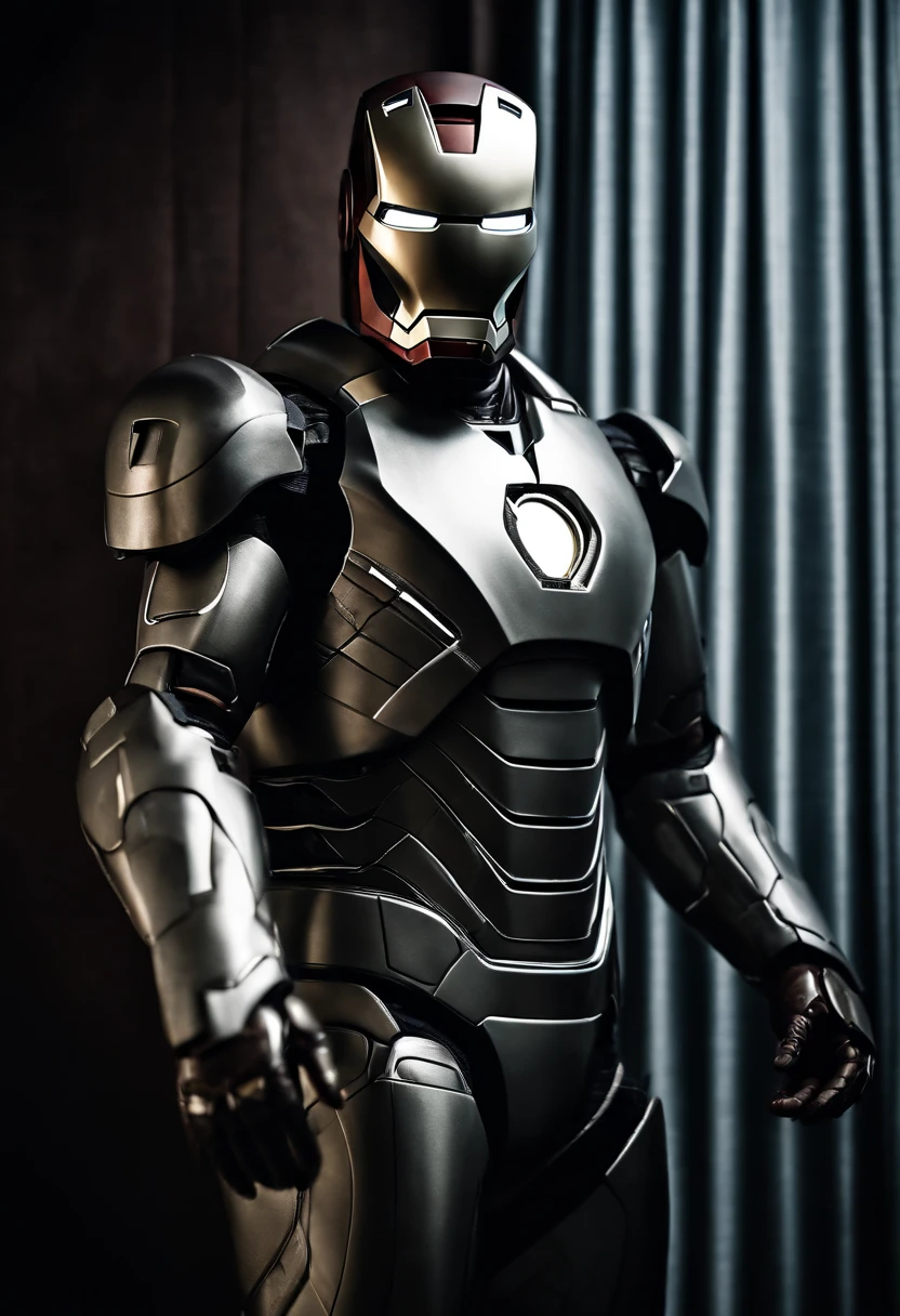 Iron Man with silver round plate and smiley face mask、camouflage uniform